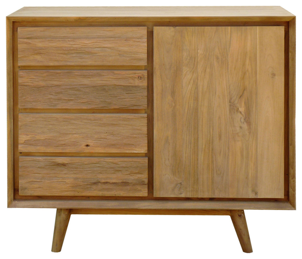 Recycled Teak Wood Retro Chest With 1 Door  4 Drawers   Midcentury   Accent Chests And Cabinets   by Chic Teak  Houzz