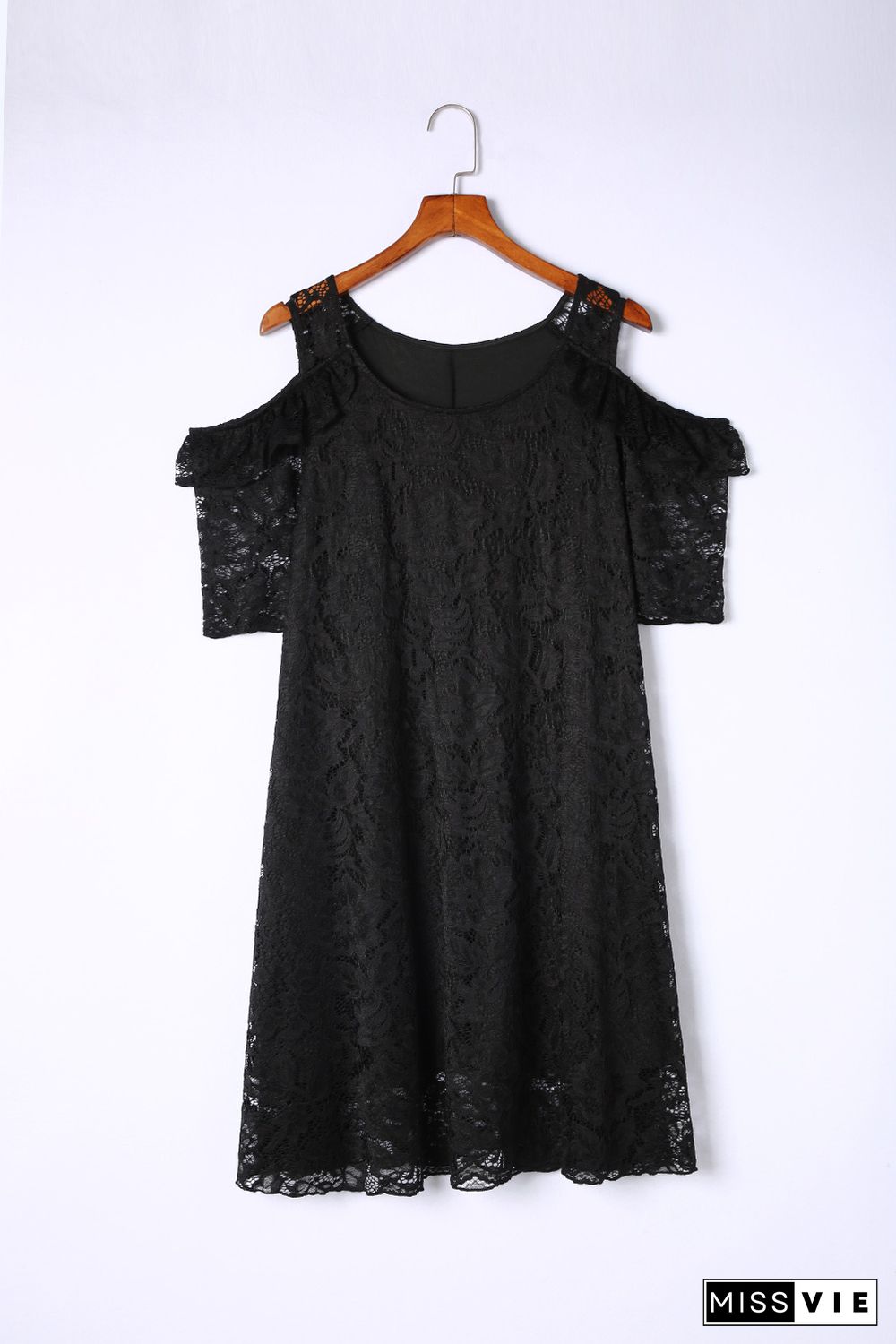 Black Cold Shoulder Lace Plus Size Dress