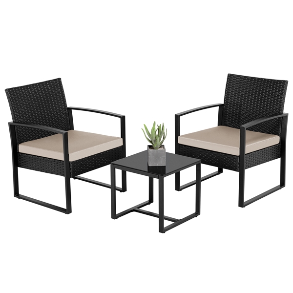 Easyfashion 3-Piece Bistro Set with Rattan Chairs for Outdoor， Multiple Colors