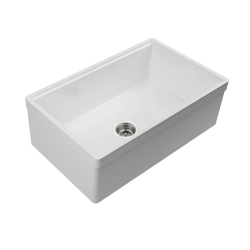 Empire Industries Yorkshire Farmhouse Fireclay 33 in. Single Bowl Kitchen Sink with Cutting-Board Grid and Strainer in White YO33S