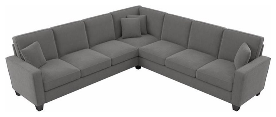 Pemberly Row 110W L Shaped Sectional Couch in French Gray Herringbone Fabric   Transitional   Sectional Sofas   by Homesquare  Houzz