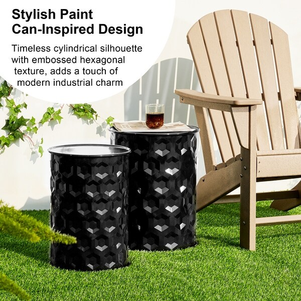 Glitzhome Set of 2 Glossy Black Metal Outdoor Table Accent Stool