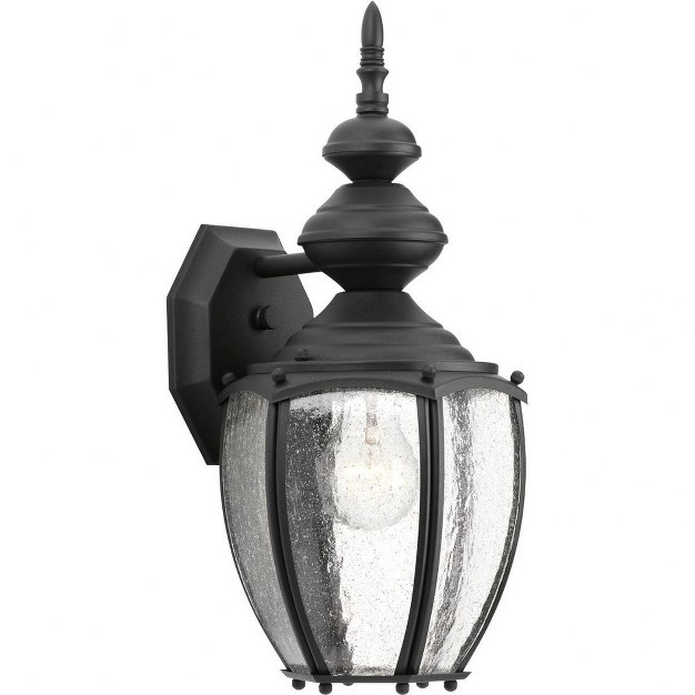 Progress Lighting Roman Coach 1 light Medium Wall Lantern In Textured Black Aluminum With Seeded Glass Panels