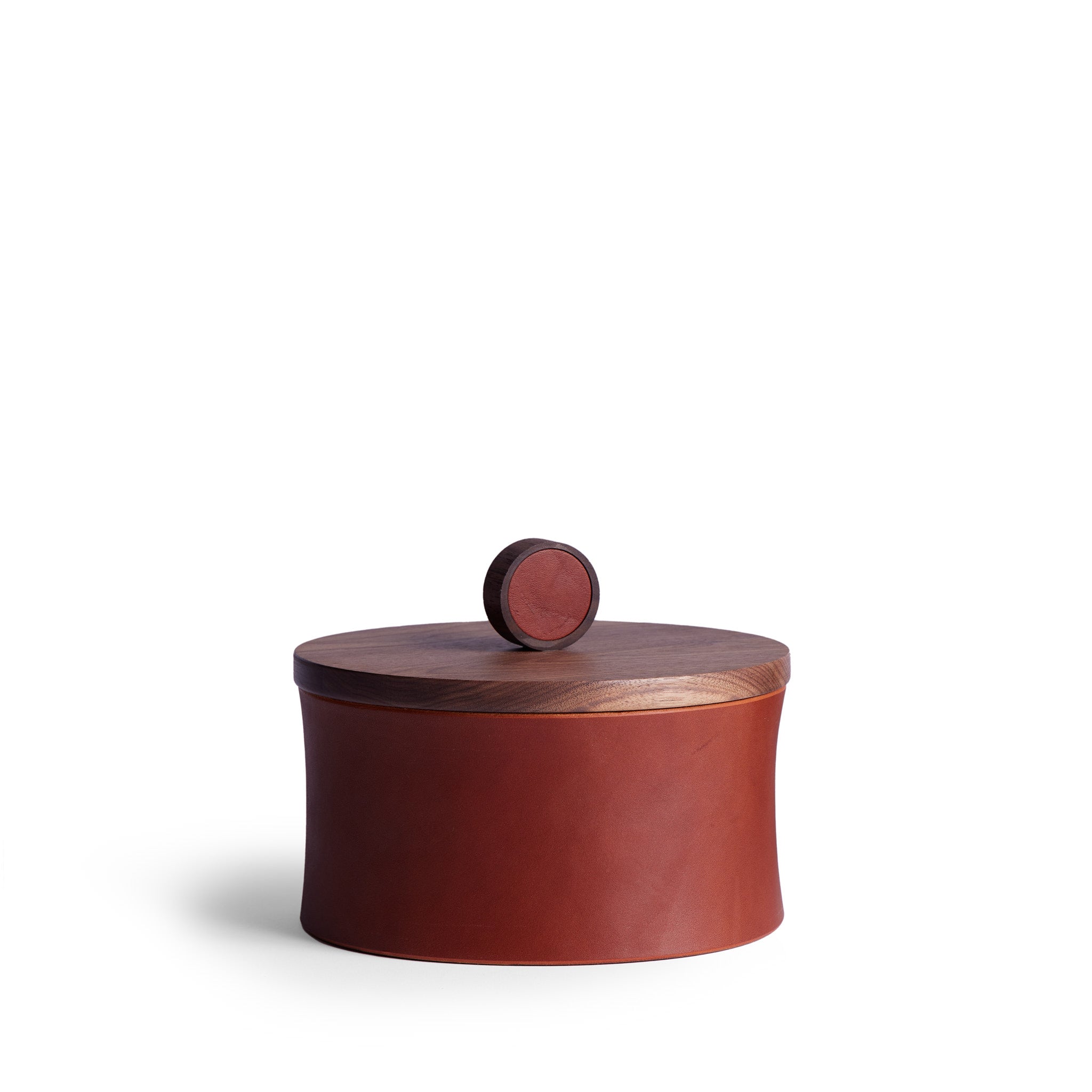 Circle Container in Walnut and Chestnut Leather