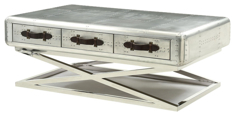 Industrial Coffee Table  Aluminum Construction With 3 Drawers  Metallic Silver   Industrial   Coffee Tables   by Declusia  Houzz