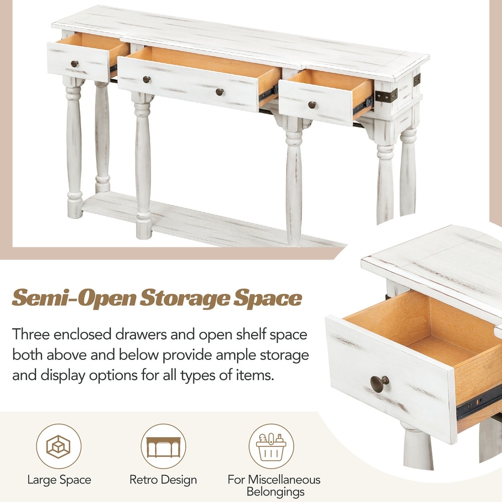 New Retro Style Console Table with 3 Storage Drawers and Bottom Shelf  Entryway Table Sofa Table for Hallway  Living Room