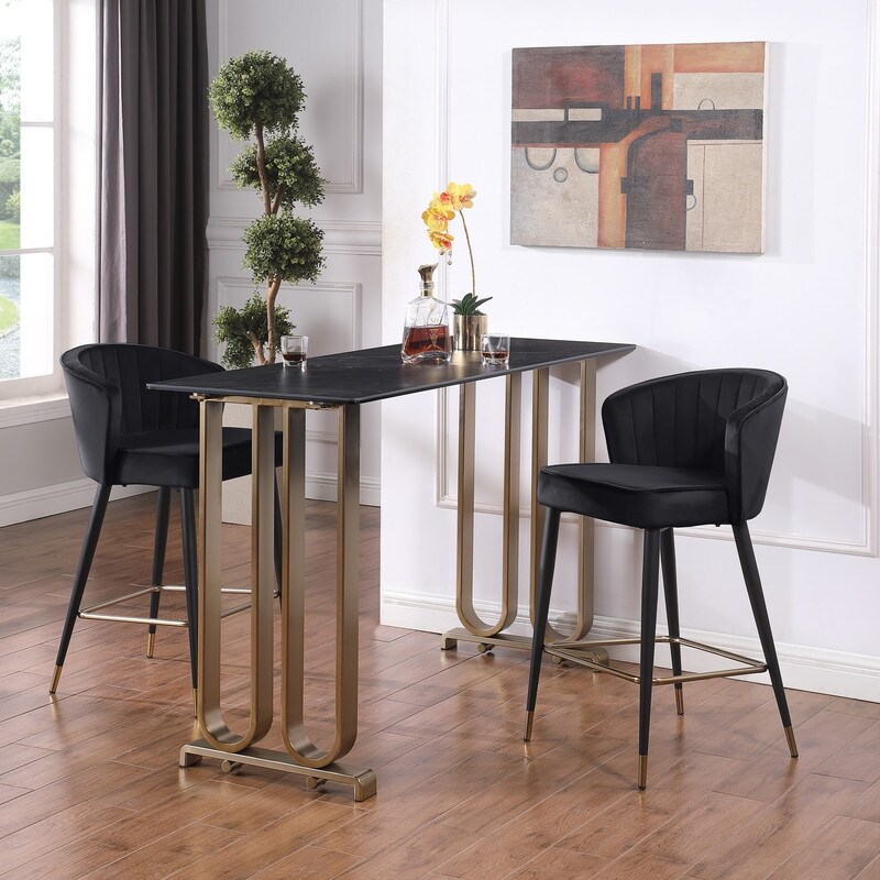 Contemporary Velvet Upholstered Counter Height Stool with Metal Legs