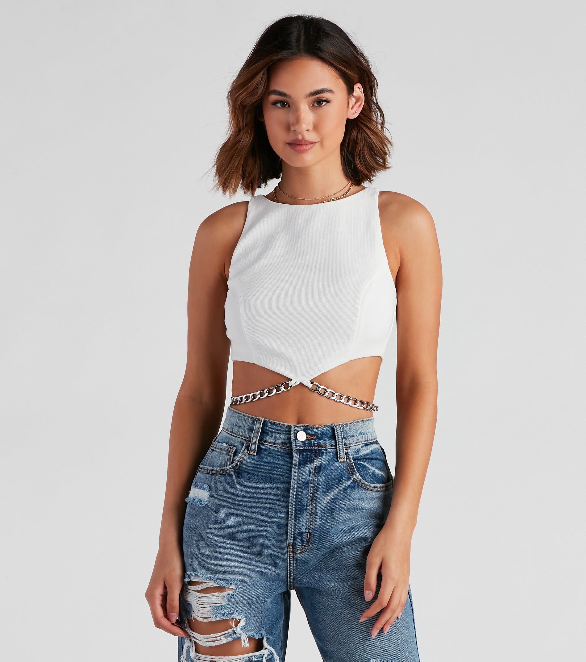 Chain Of Plans High Neck Crop Top