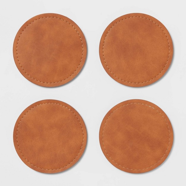 4pk Faux Leather Coasters