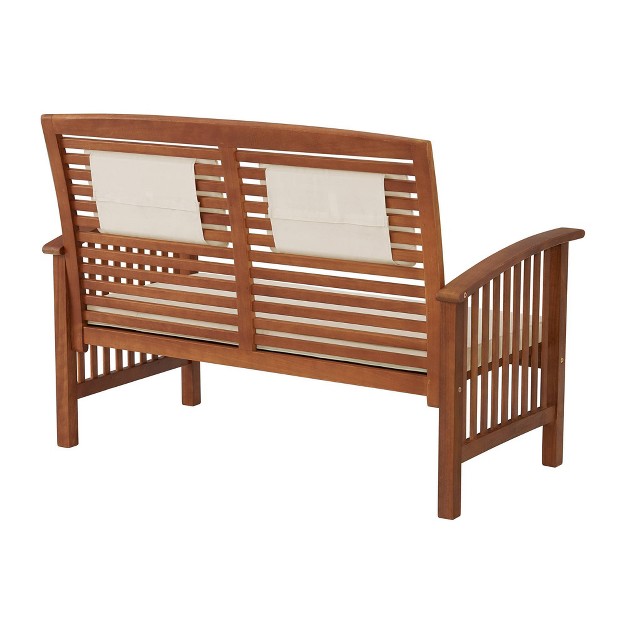 Lyndon Eucalyptus Wood 2 Seat Outdoor Bench With Cushions Light Brown Alaterre Furniture