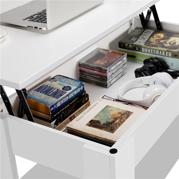 Easyfashion Modern Wood Lift up Top Coffee Table with Storage Shelf, White Finish