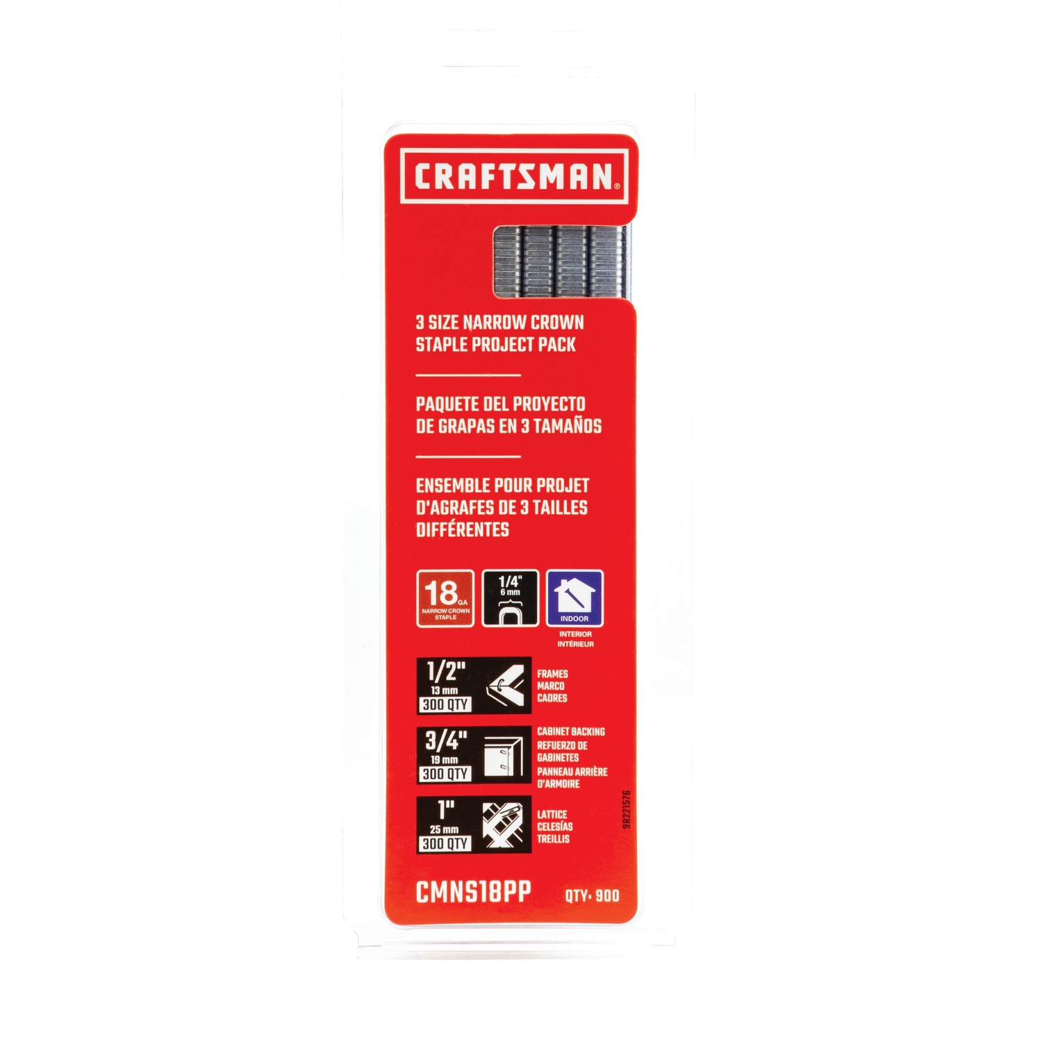 Craftsman 1/4 in. W X Assorted in. L 18 Ga. Narrow Crown Staple Assortment 900 pk