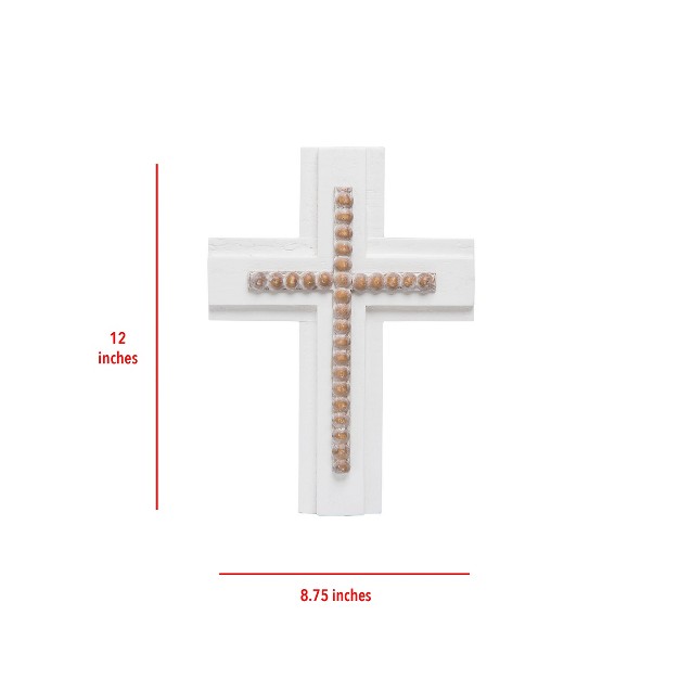 White Cross With Wood Beads Wall D cor Foreside Home amp Garden