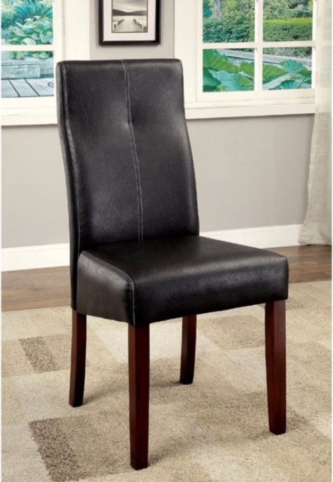 Bonneville I Contemporary Side Chair With Black Pu  Set Of 2   Transitional   Armchairs And Accent Chairs   by Benzara  Woodland Imprts  The Urban Port  Houzz