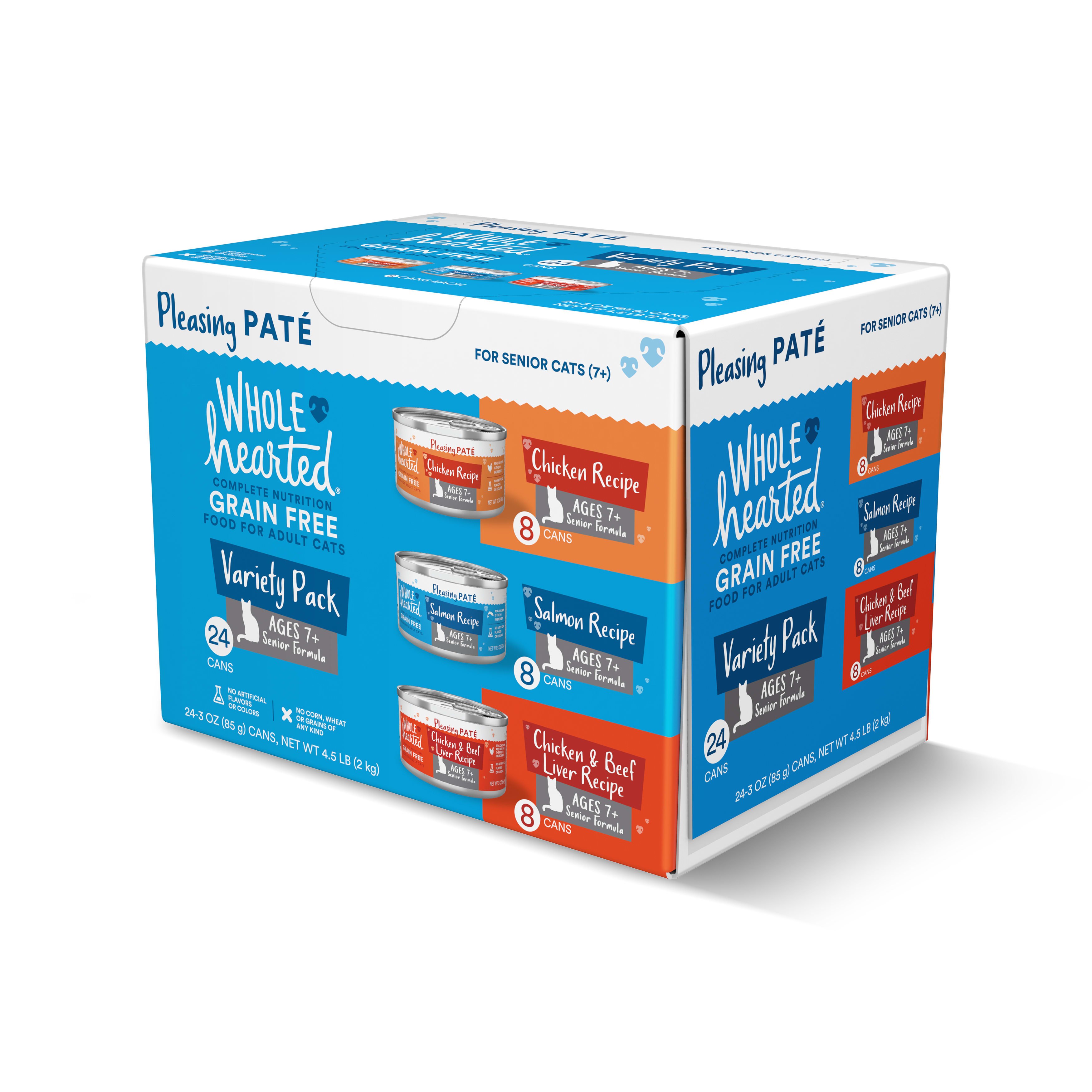 WholeHearted Grain Free Senior Wet Cat Food Pate Variety Pack， 3 oz.， 24 count.