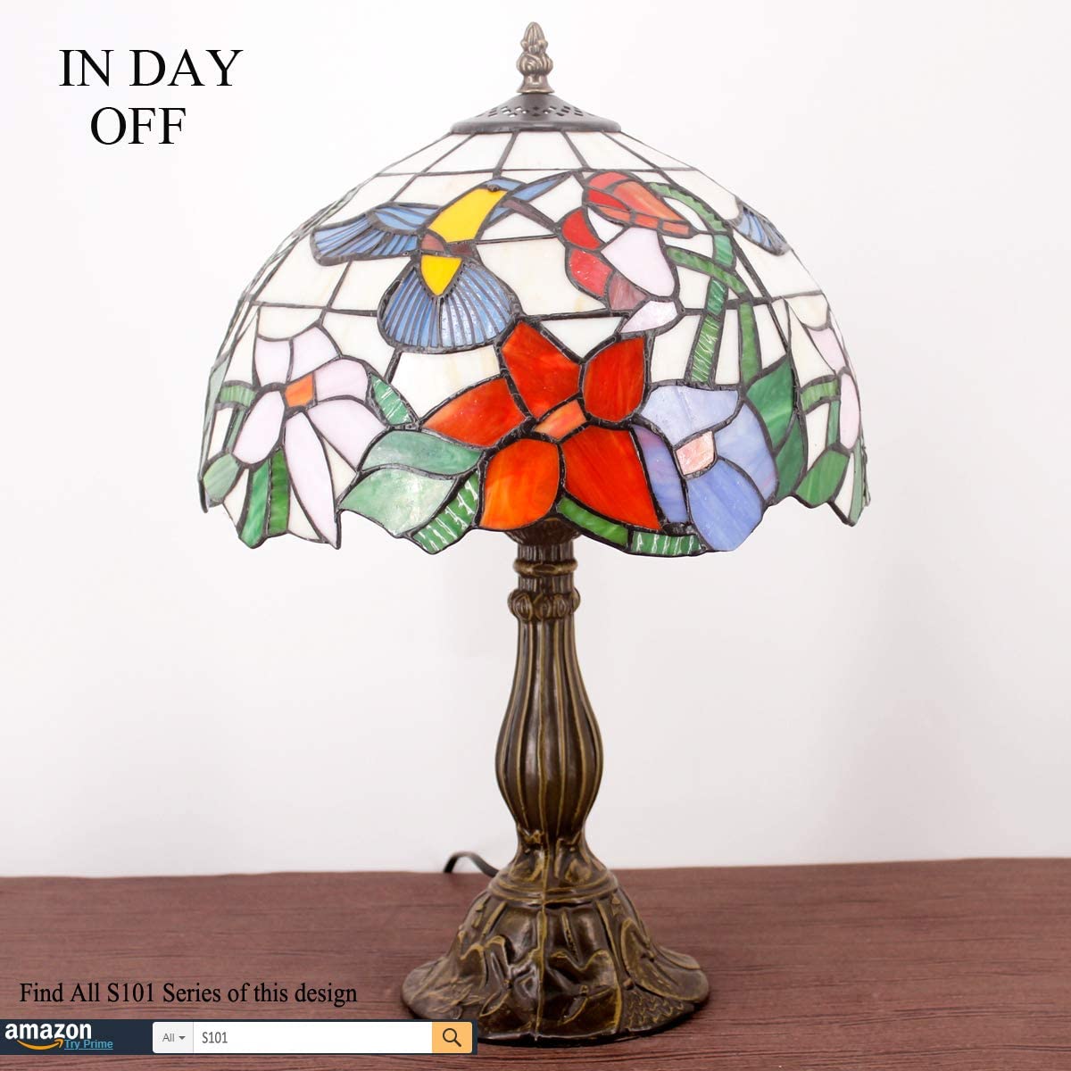  Lamp Stained Glass Lamp Hummingbird Style Bedside Table Lamp Desk Reading Light 12X12X18 Inches Decor Bedroom Living Room Home Office S101 Series