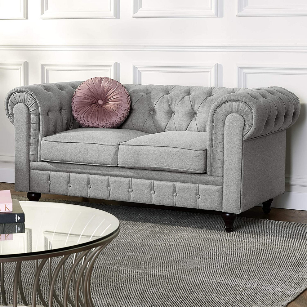 Traditional Elegant Loveseat  Rolled Arms  ampButton Tufting   Traditional   Loveseats   by Decor Love  Houzz