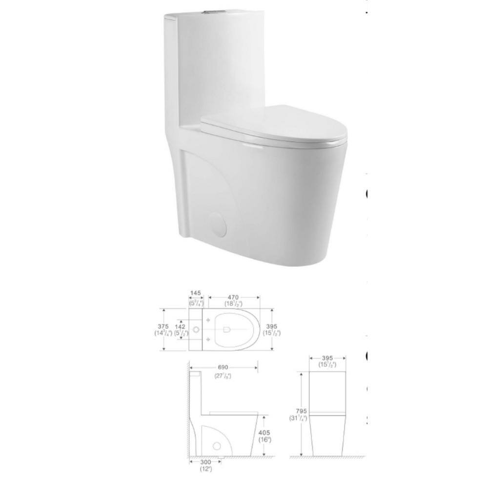 Aoibox 1-Piece 1.11.6 GPF Elongated Dual Flush Water saving Toilet in. White Seat Included SNMX410