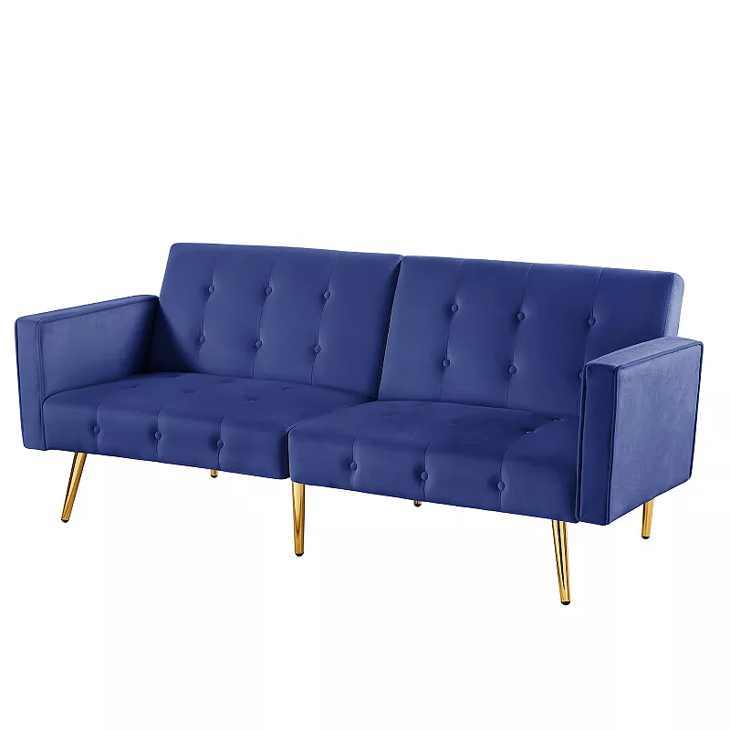 F.c Design Velvet Button Tufted Sofa Bed With Armrest Stylish And Comfortable Convertible Furniture