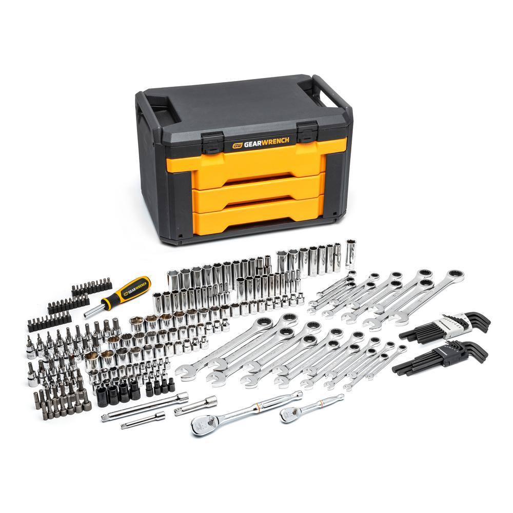 GEARWRENCH 14 in. and 38 in. Drive Standard and Deep SAEMetric Mechanics Tool Set in 3-Drawer Storage Box (232-Piece) 80944