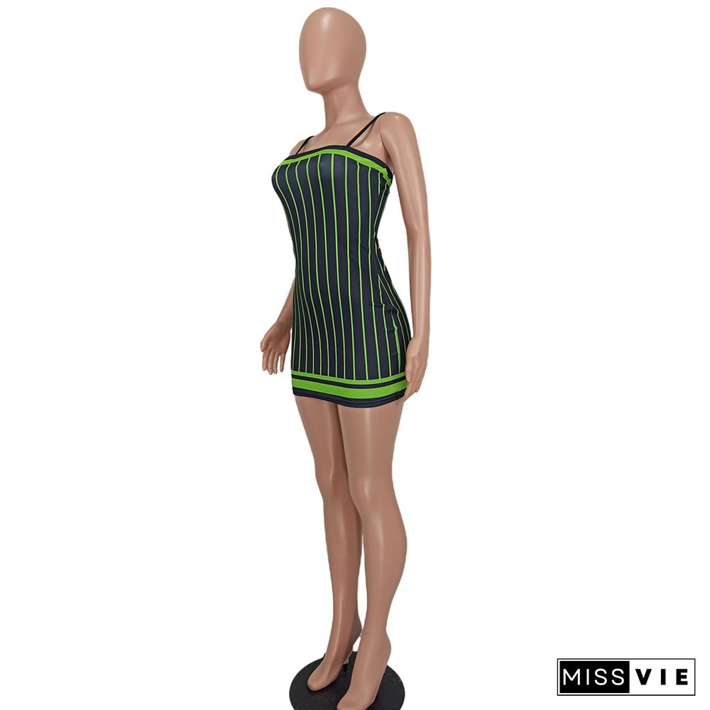 Y2K Striped Print Bodycon Strap Mini Dress