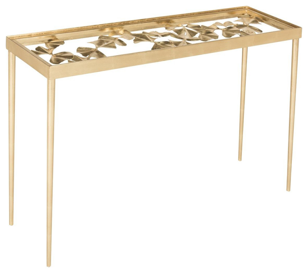 Dot Ginko Leaf Console Gold Leaf   Midcentury   Console Tables   by Peachtree Fine Furniture  Houzz