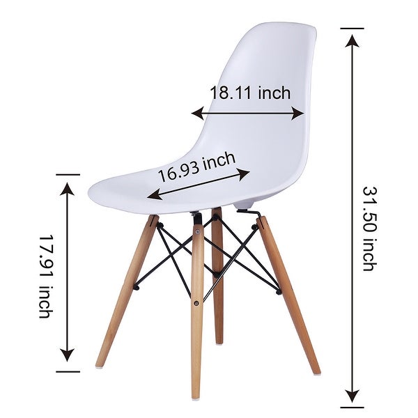 White Plastic Armless Side Dining Chair with Wood Legs-1 Pcs