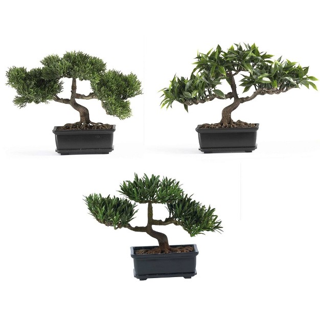 Nearly Natural 12-in Bonsai Silk Plant Collection (set Of 3)-in