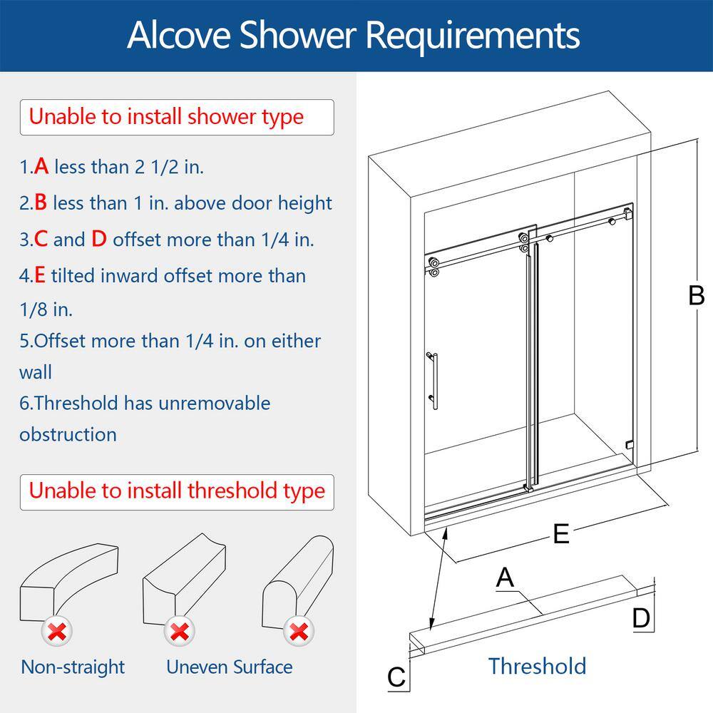 MCOCOD 72 in. W x 76 in. H Single Sliding Frameless Shower Door in Matte Black with Smooth Sliding and 38 in. (10 mm) Glass SS04-72x76-BL