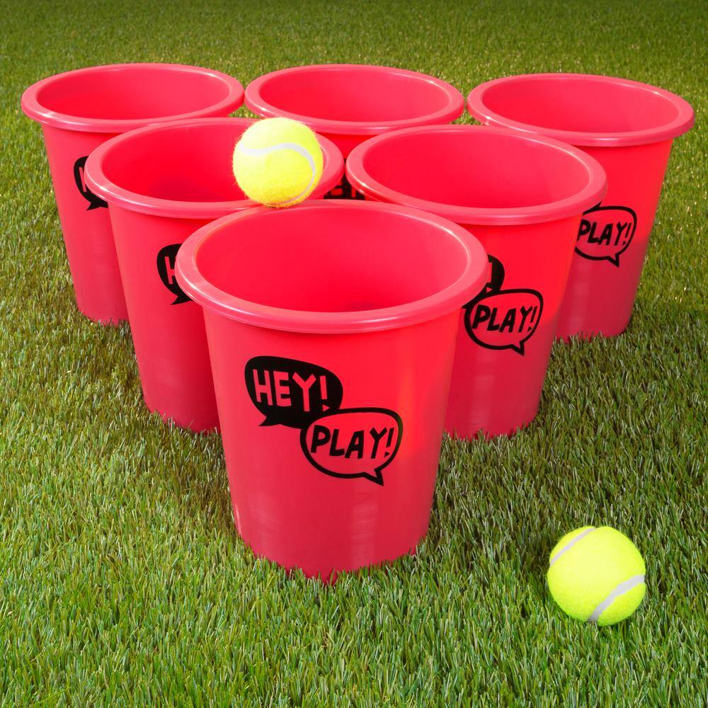 Trademark Games Giant Red and Blue Yard Pong Game for Whole Family with 12 Buckets 2 Balls and Carrying Tote W350102