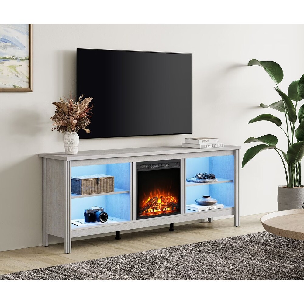 Wood Fireplace TV Stand for 75 Inch TV Entertainment Center  70 Inch