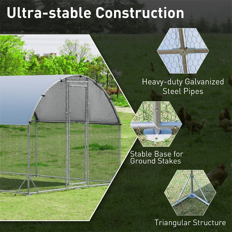 25 FT Large Metal Chicken Coop Run Galvanized Walk-in Dome Poultry Cage Hen Run House Rabbits Habitat Cage with Cover