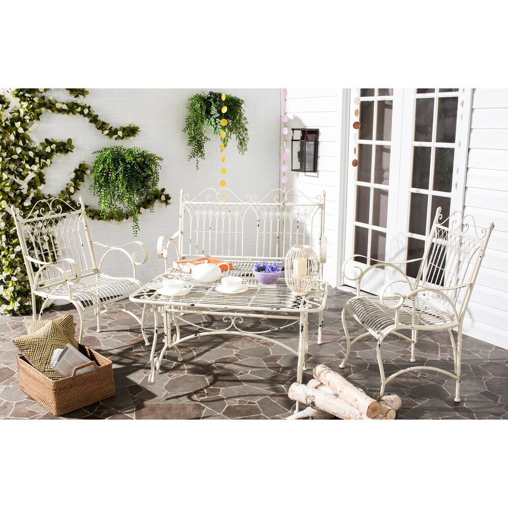 SAFAVIEH Outdoor Living Leah Victorian Scroll Iron 4 Piece Patio Set