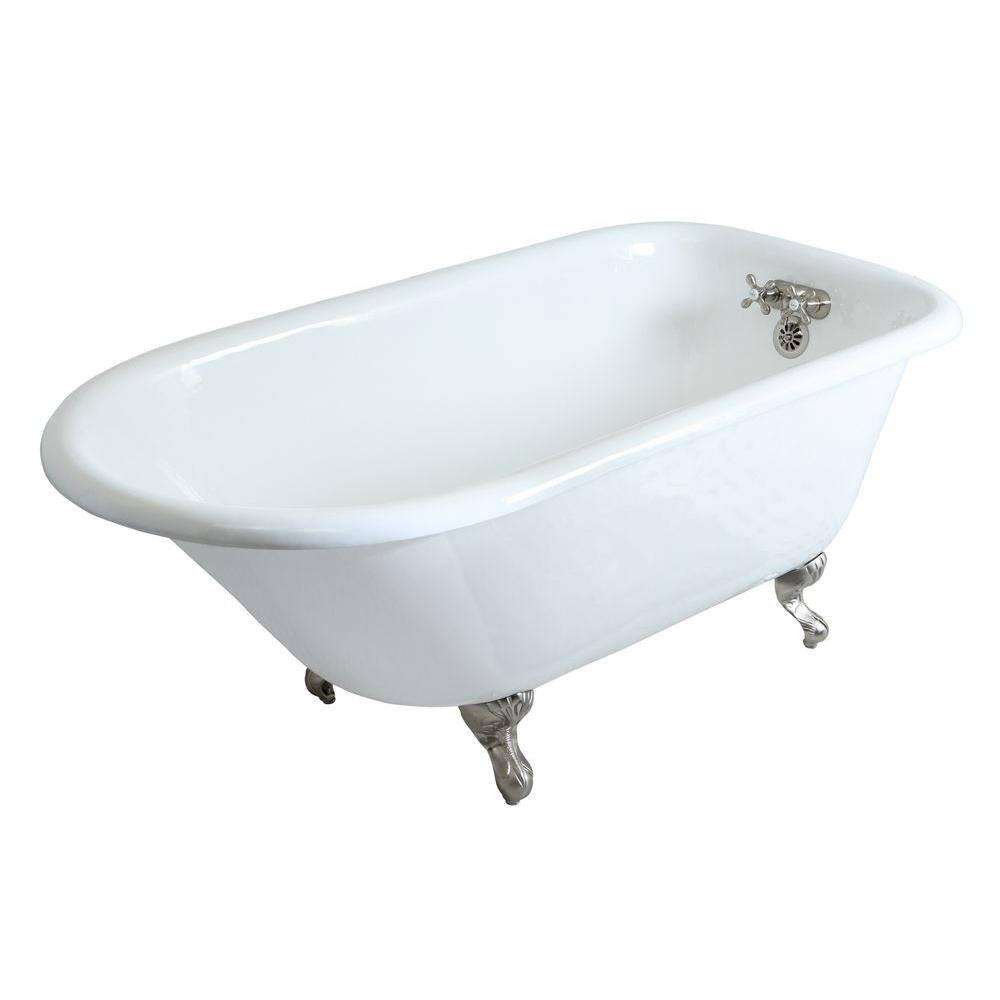 Aqua Eden Petite 54 in. Cast Iron Brushed Nickel Roll Top Clawfoot Bathtub with 3-38 in. Centers in White YVCT3D543019NT8