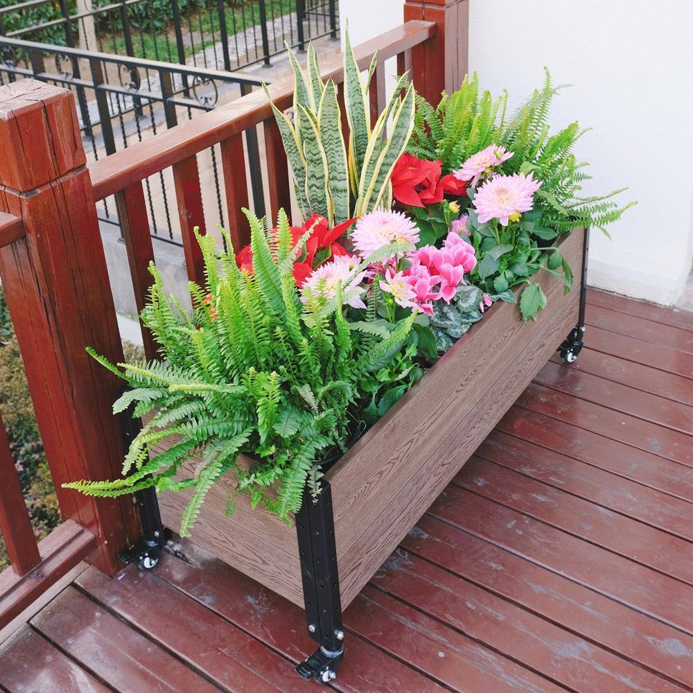 EverBloom 19 in. D x 17 in. H x 45 in. W Brown and Black Composite Board and Steel Mobile Deckside Planter Box Raised Garden Bed K2110