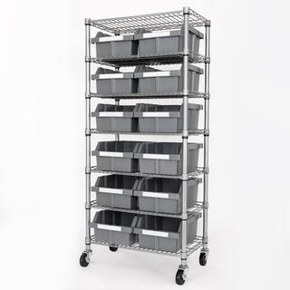 Seville Classics Commercial 7-Tier 12-Bin Rack NSF Steel Garage Storage Shelving Unit 24 in. W x 56 in. H x 14.25 in. D WEB727