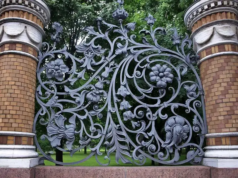 Outdoor Garden Wrought Iron Fence with Flower Main Gate