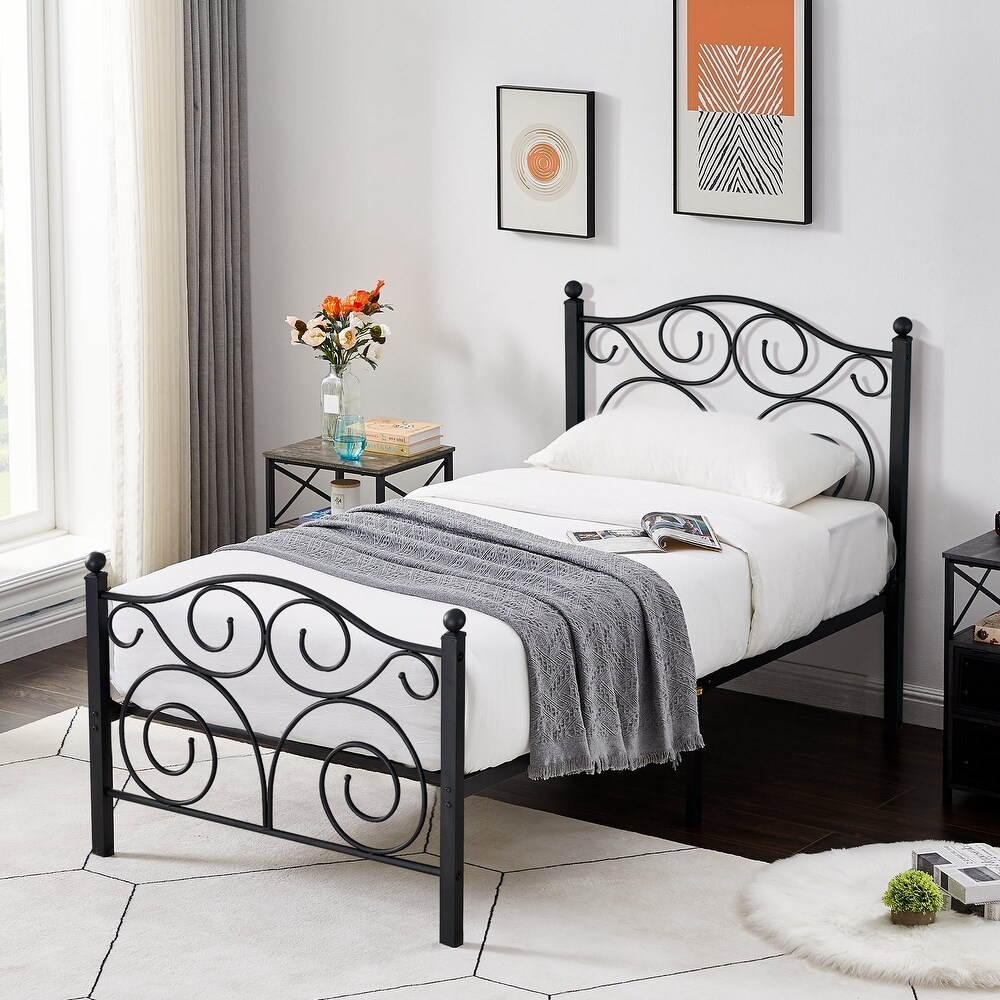 Classic Black Scroll Metal Platform Bed Frame