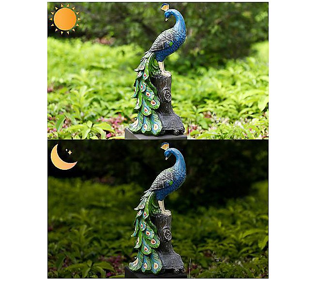 Techko Peaceful Peacock Statue with Solar Spotl ight