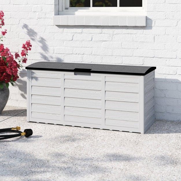 Barton 63 Gallons Patio Storage Box Container Pools Deck Box Build in Wheel Gray