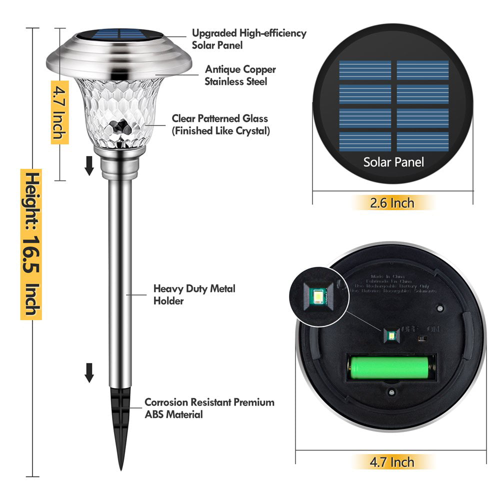 4 Pack Solar Pathway Lights Outdoor Solar Lights Decor for Garden Yard Waterproof Glass Stainless Steel Auto-on/off Solar Landscape Lights for Lawn Patio Pathway Driveway