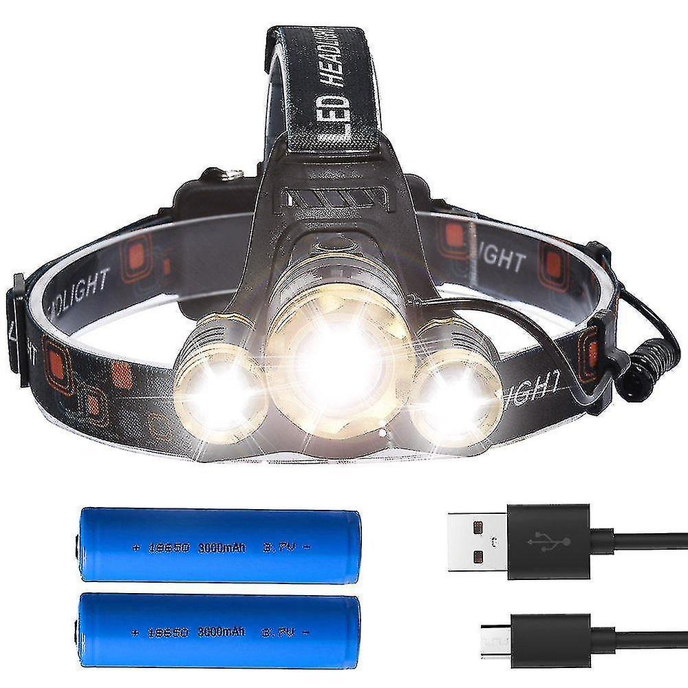 Zoomable Headlamp 3000lm Head Torch Led Head Light Rechargeable Camping Flashlight