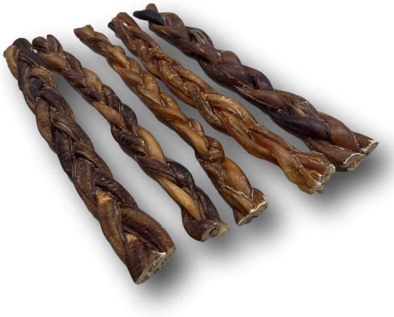 Top Dog Chews Braided Bully Sticks Dog Treats， 12-in， case of 5