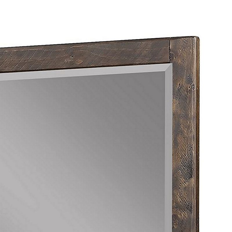 Rough Sawn Texture Wooden Frame Rectangular Dresser Mirror， Espresso Brown