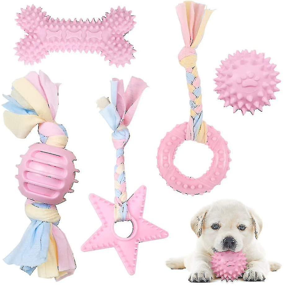 Dog Toy Rope With Ball， 5 Pcs Puppy Toys For Dogs Dental Care， Chew Dog Toy Set For Small/medium Dogs， Bone For Dog Toys Indestructible -pink