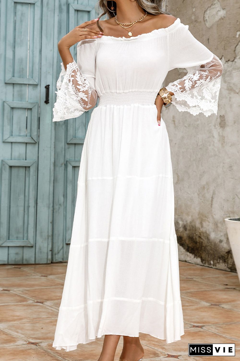 White Lace Bride Maxi Dress Wholesale