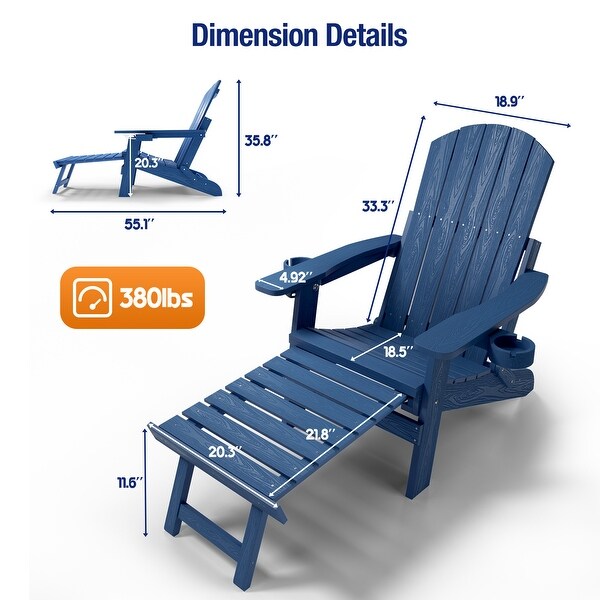 WINSOON Set of 4 Folding Adirondack Chair with 5Gear Adjustable Backrest and Retractable Ottoman