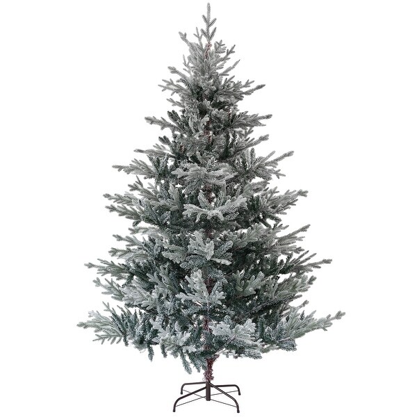 7.5ft Nordic Pine Artificial Christmas Tree with 1218 Snow Flocked Tips，Foldable Metal Stand，Easy Assembly，Hinged Xmas Tree