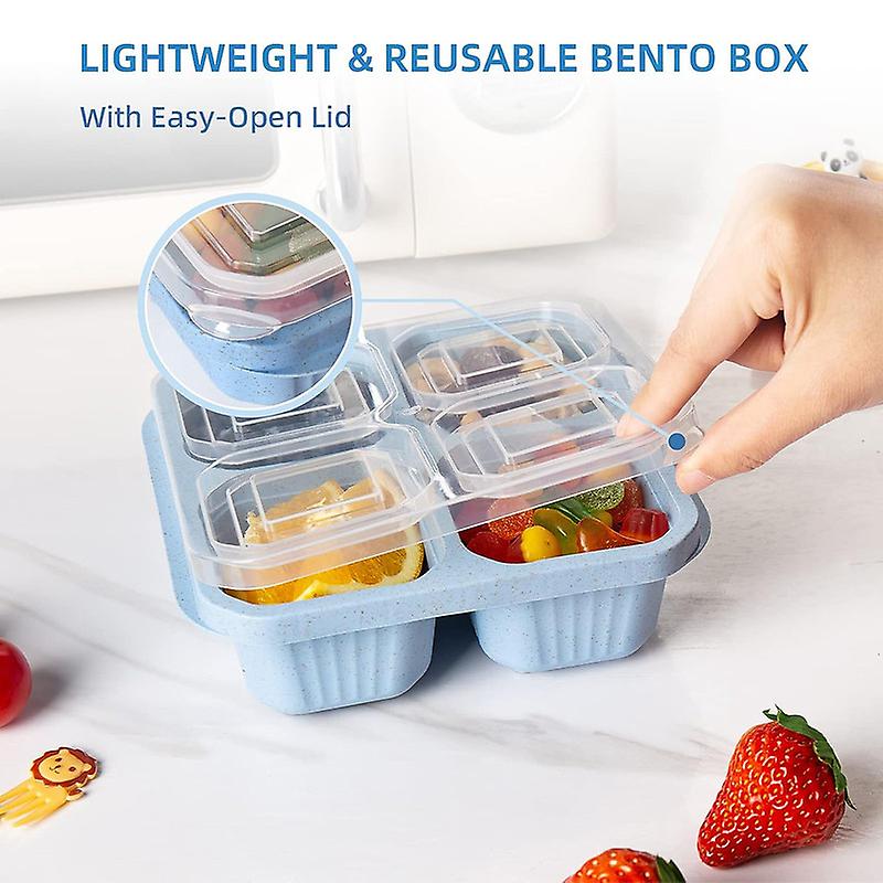 4Pcs Snack Containers Reusable 4 Compartments Bento Snack Box Meal Prep Lunch Containers for School Work Travel