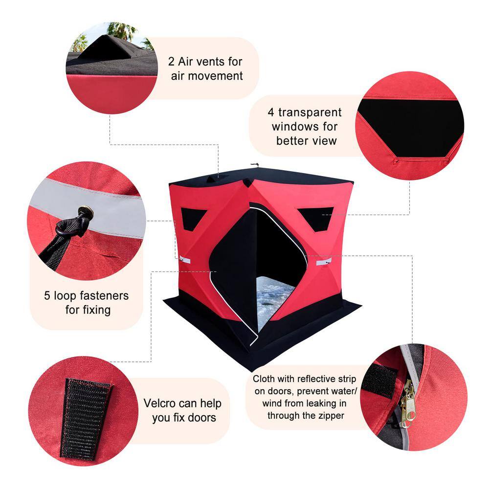Artpuch 3-Person to 4-Person Portable Pop-up Ice Fishing Shelter Tent with Floor Mat Anchors Tie Ropes Carrying Bag AP-Ice Fishing